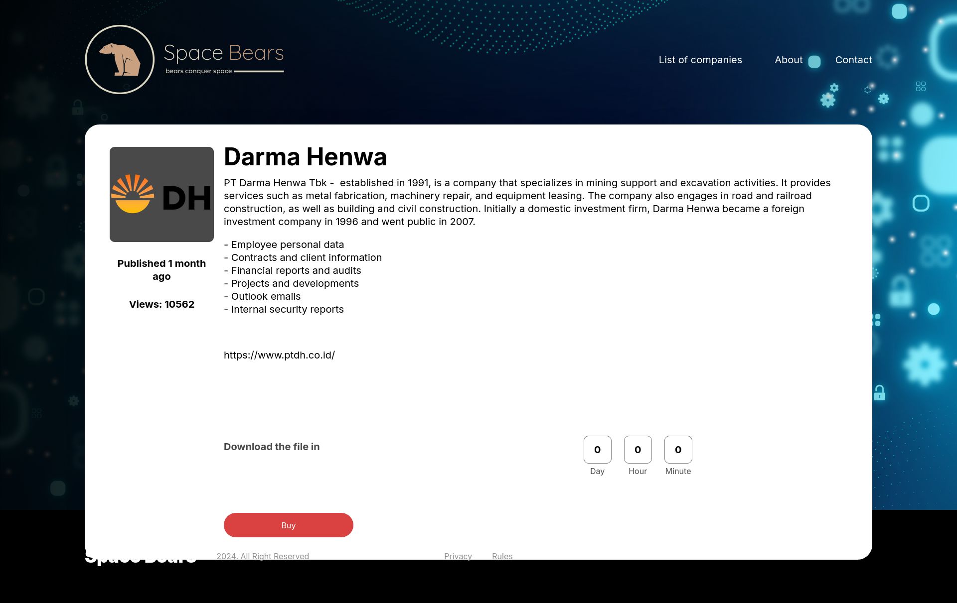 Screenshot of Darma Henwa leak page