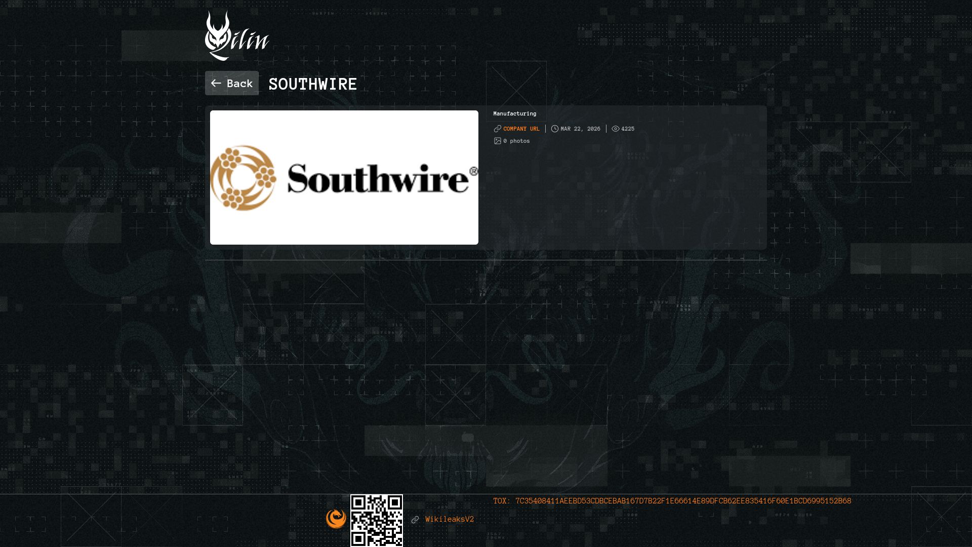 Screenshot of Southwire leak page