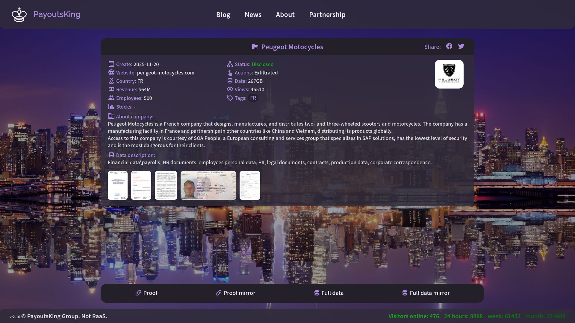 Screenshot of Peugeot Motocycles leak page