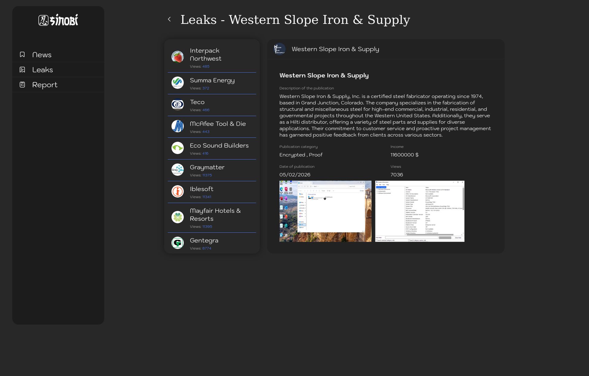 Screenshot of Western Slope Iron & Supply leak page