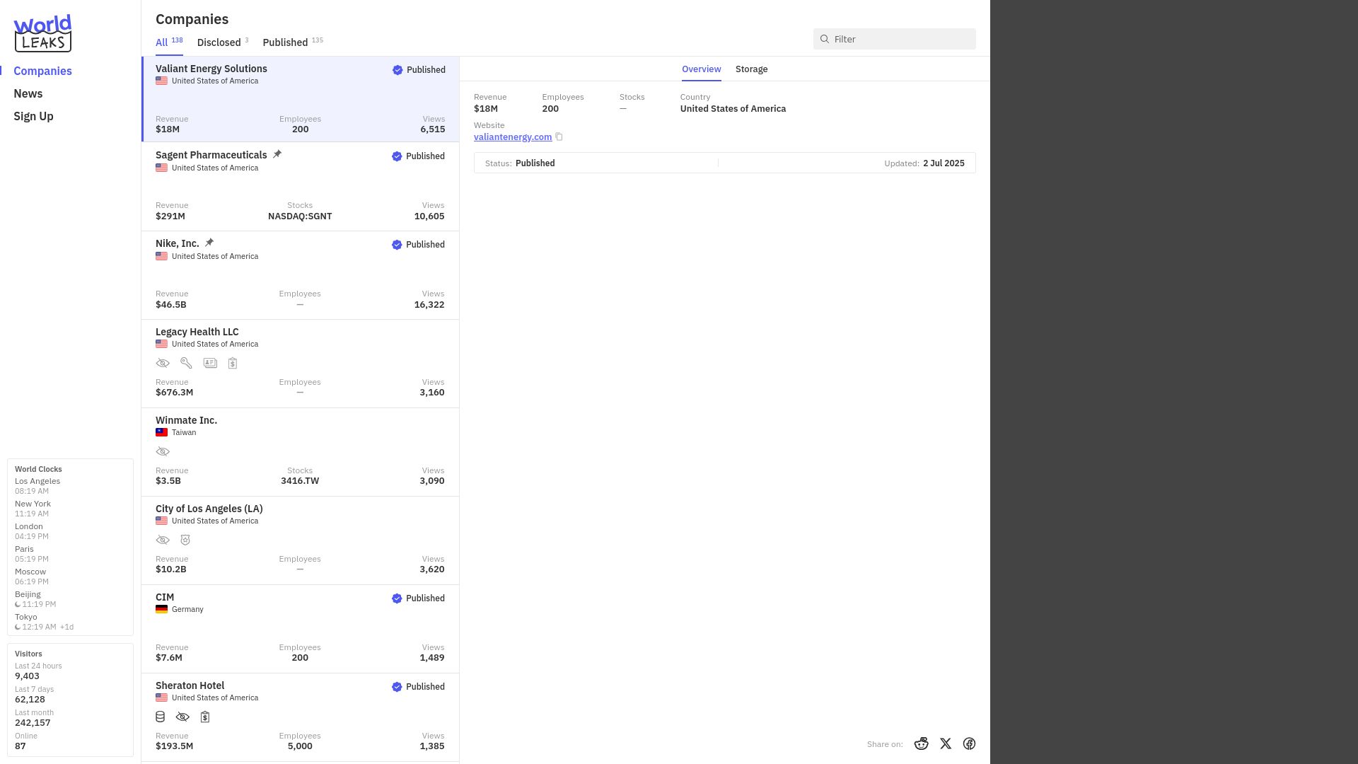 Screenshot of Valiant Energy Solutions leak page