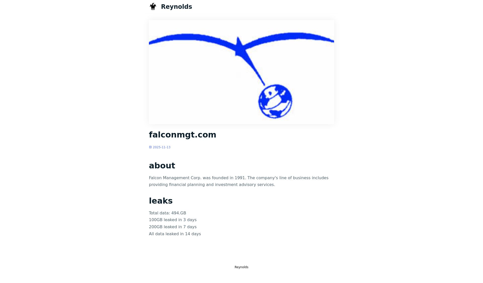 Screenshot of falconmgt.com leak page